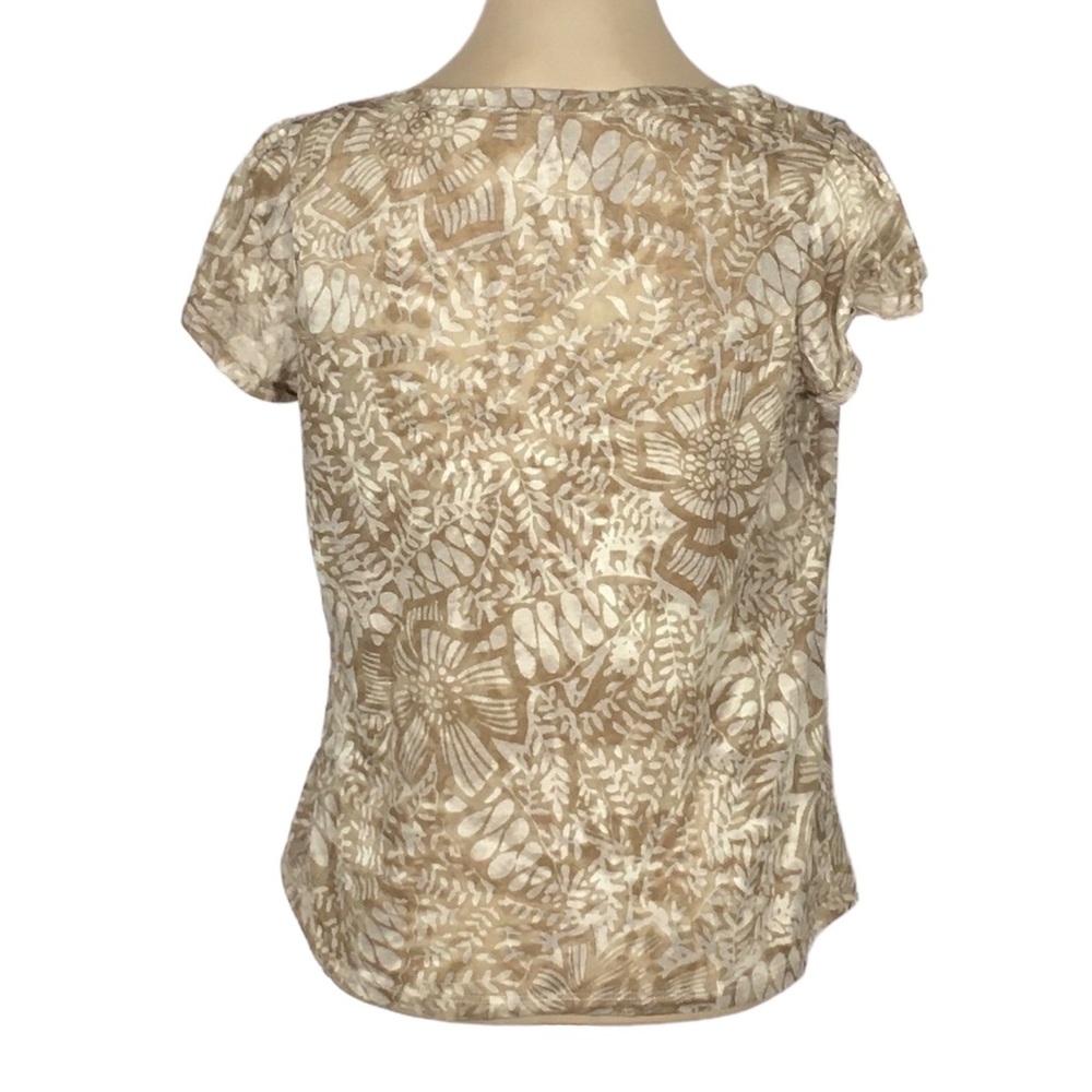 Relativity Lightweight Sheer Tan Floral Burnout Shirt, Petite Medium - Picture 3 of 9
